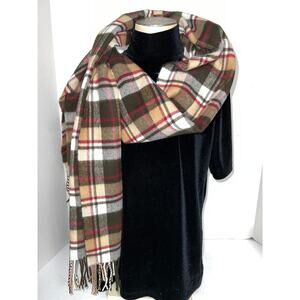 Elan Blanc SCARF Unisex Red Brown Tan Plaid Fringe Men's / Women's Super Soft